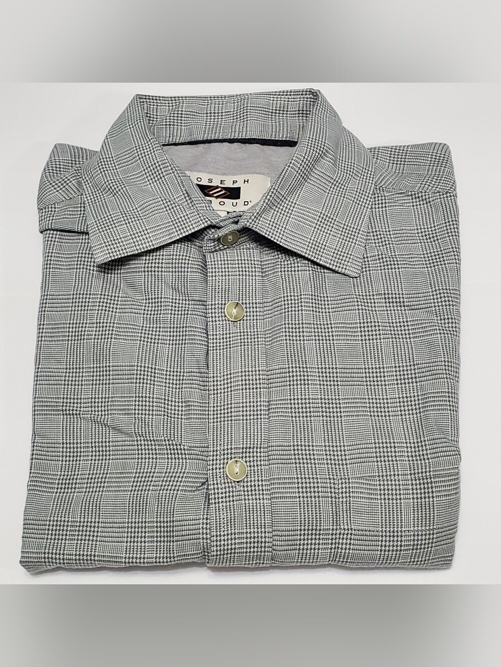 Joseph Abboud Men's Casual Long Sleeve Shirt Gray Check Pattern Small Cotton